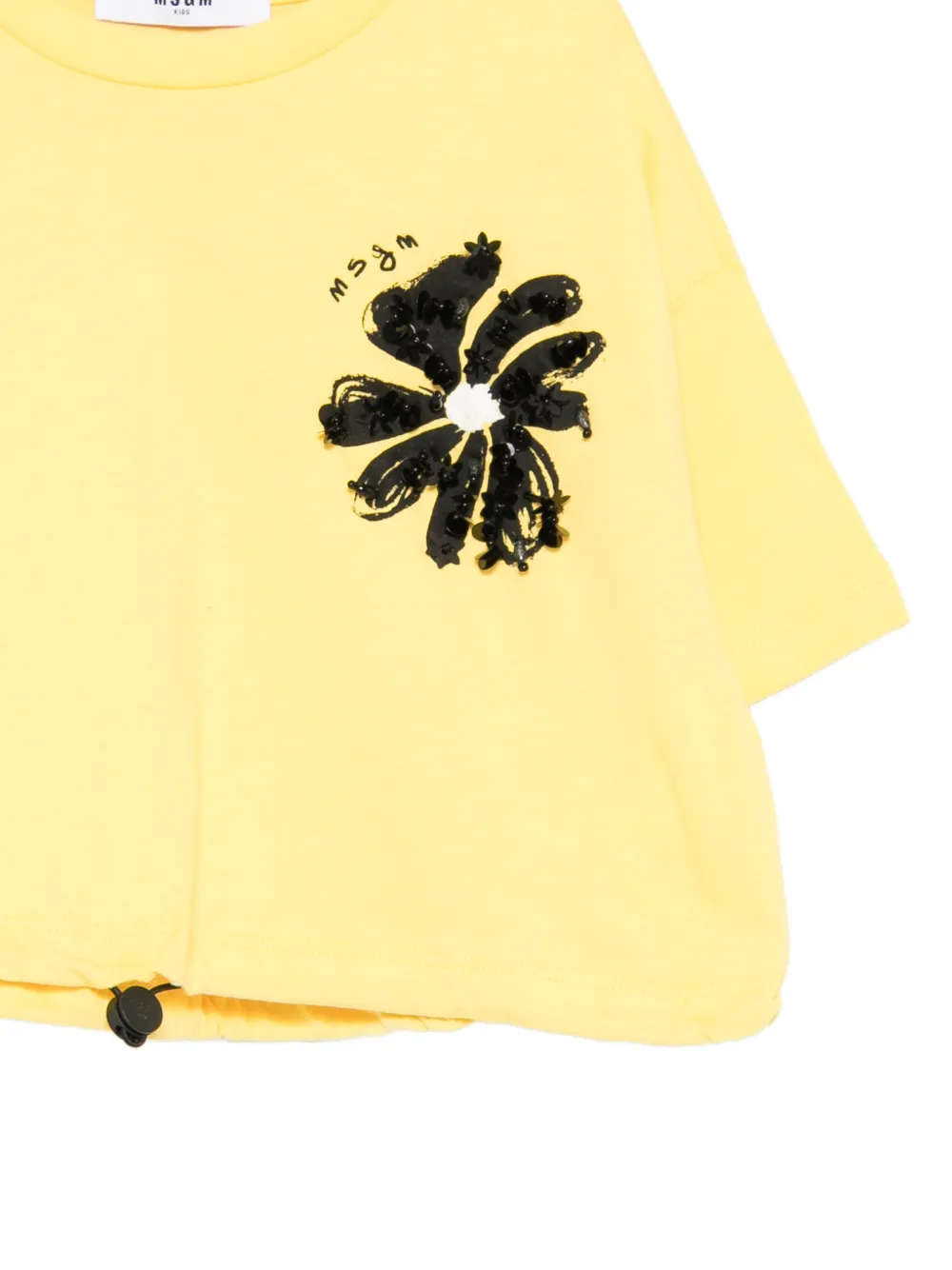  Msgm Kids Floral-detail T-shirt - Yellow 