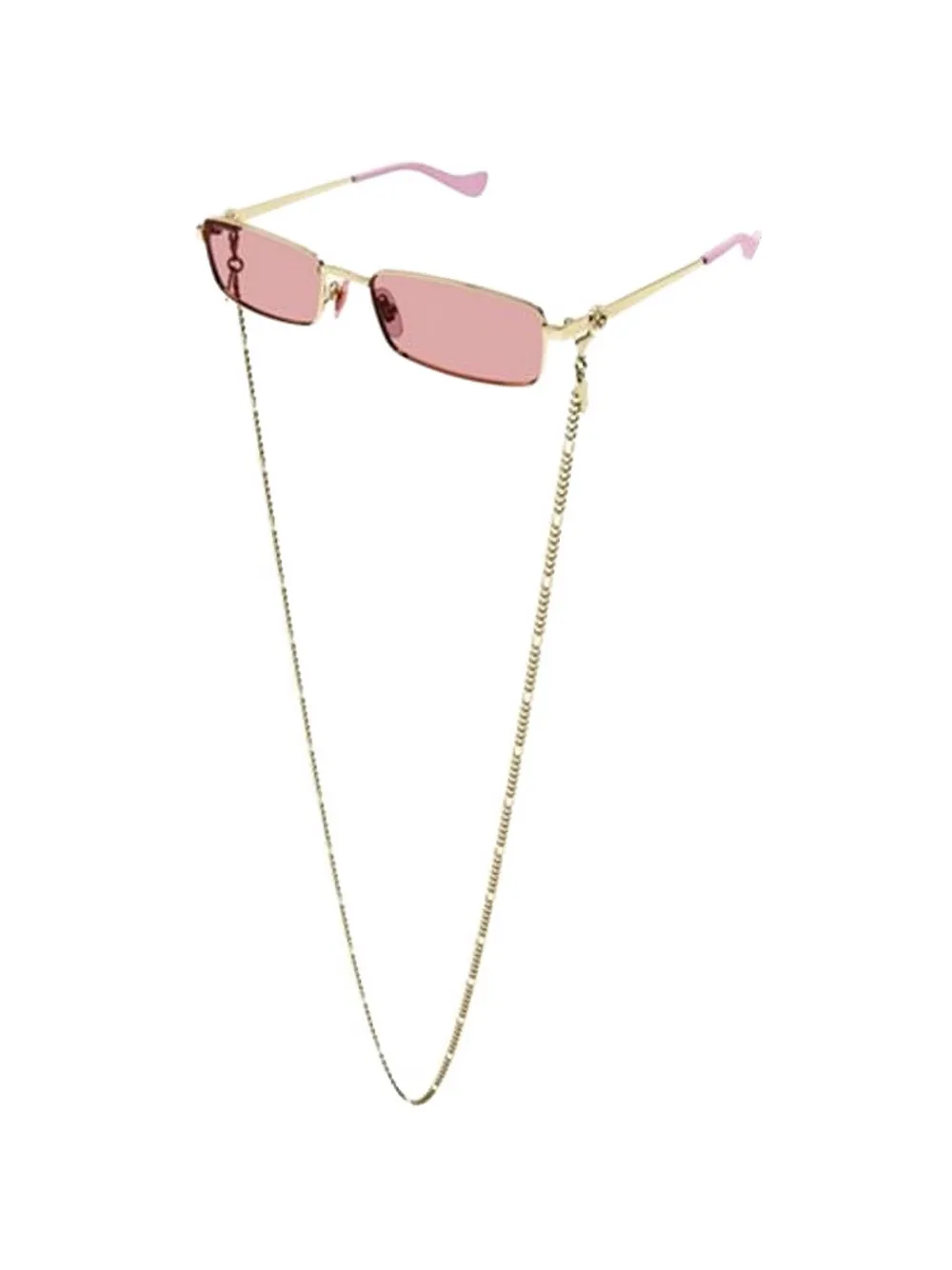 Gucci GG1600S 004 zonnebril met rechthoekig montuur en kettingdetail Goud