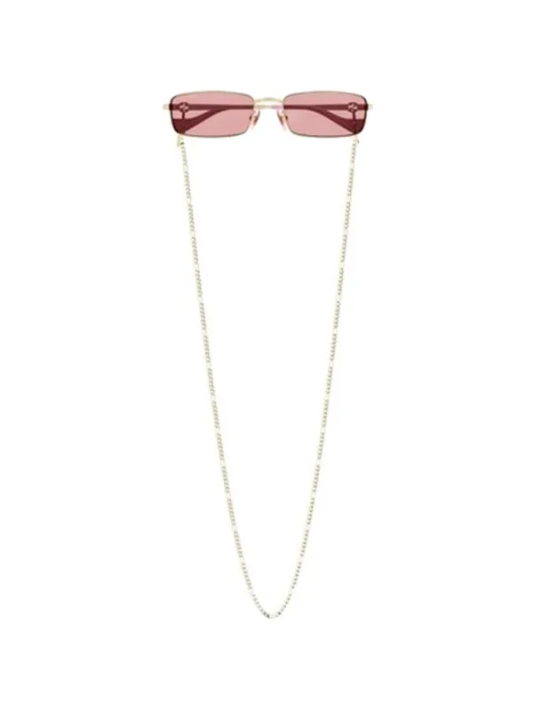 Gucci GG1600S 004 Rectangle-frame Chain-detail Sunglasses in Gold