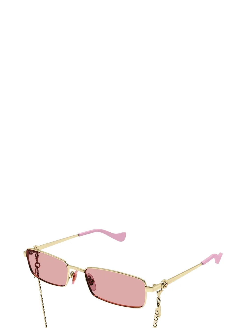 Gucci GG1600S 004 zonnebril met rechthoekig montuur en kettingdetail Goud