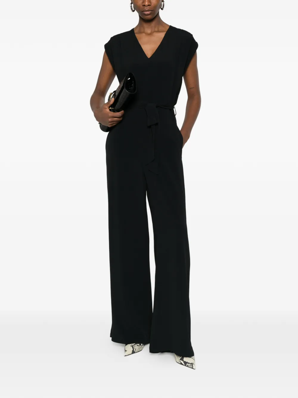  Glanshirt Tie-waist Jumpsuit - Black 