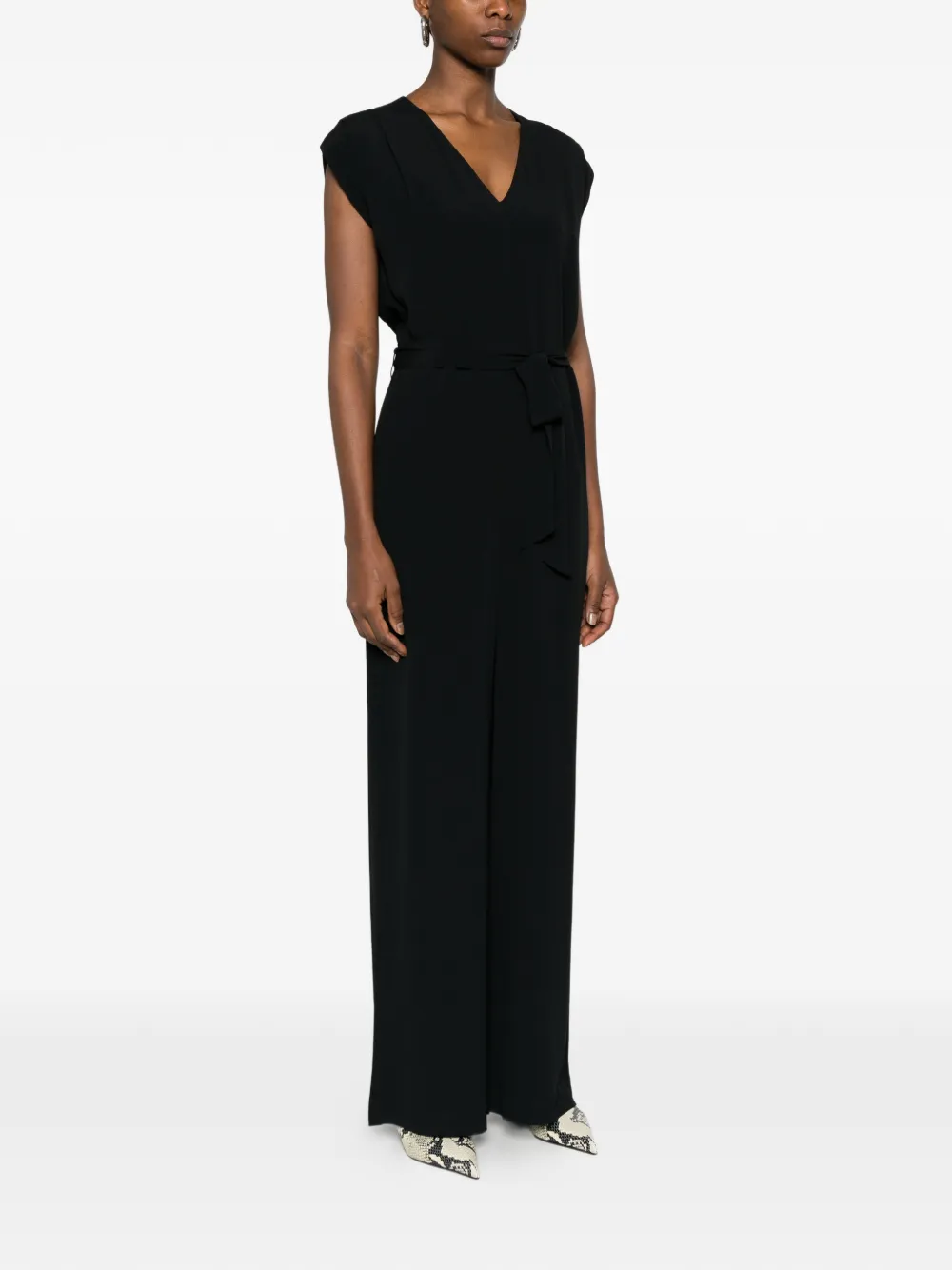  Glanshirt Tie-waist Jumpsuit - Black 