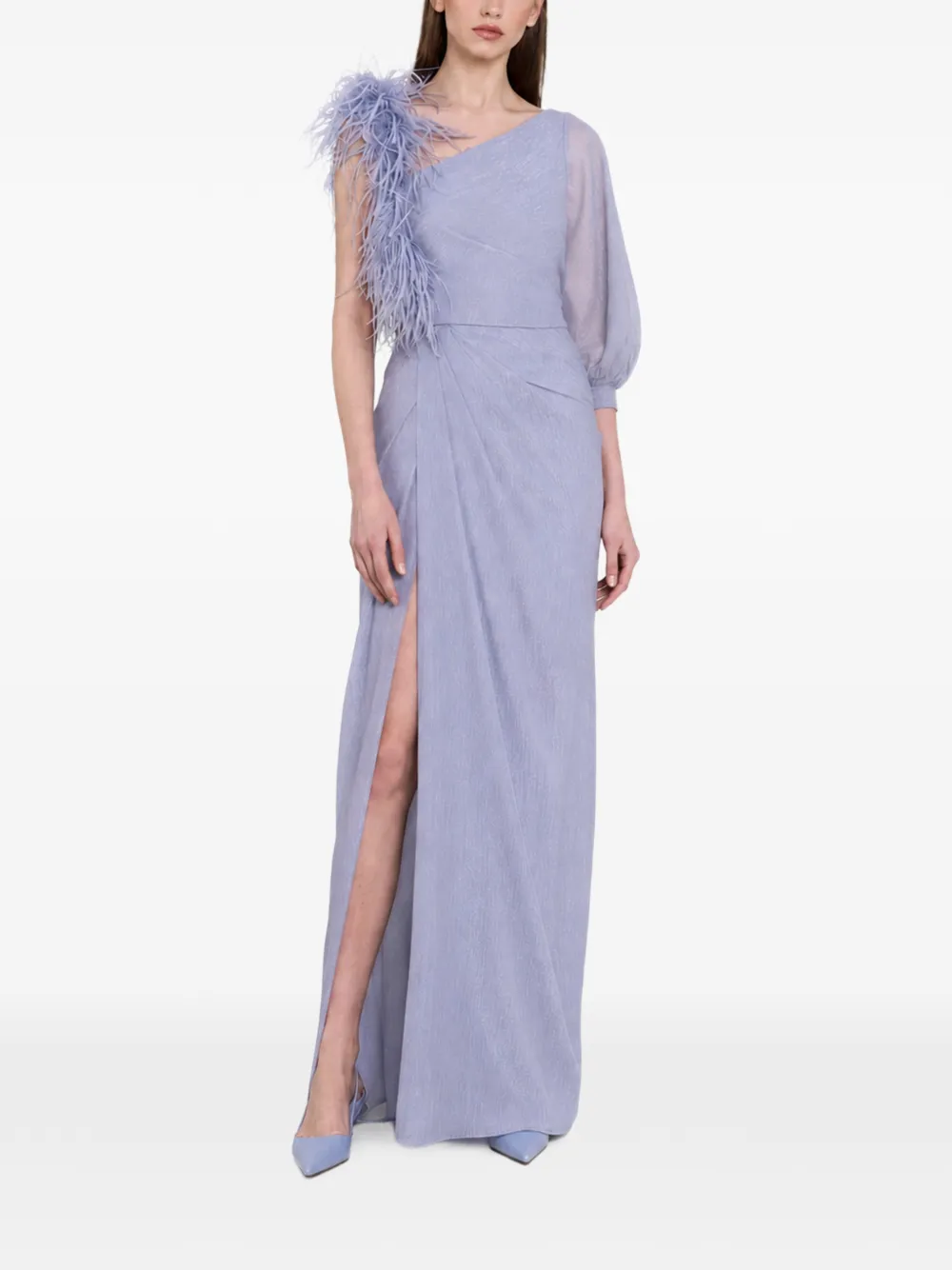 Gemy Maalouf feather-trim asymmetrical dress - Blu