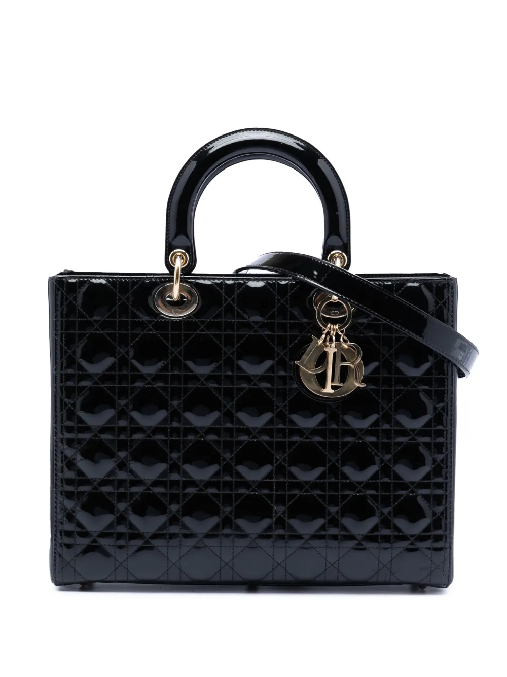 Christian Dior Pre-Owned 2020 Large Patent Cannage Lady Dior satchel - Nero