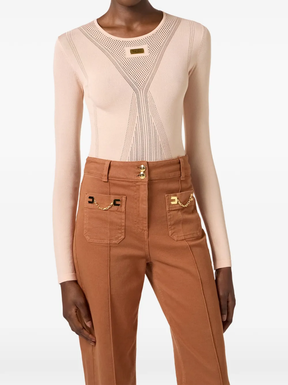 Elisabetta Franchi Top van opengebreide stof Beige