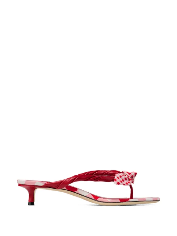 Jimmy Choo Liss 35 Ruby Red Mix Mixed Gingham Cotton Mule Sandals with Gingham Bow