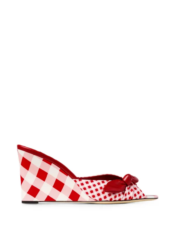 Jimmy Choo Livi Wedge 85 リボン ギンガムチェック サンダル | レッド