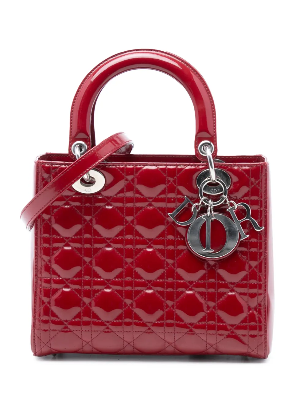 Christian Dior Pre-Owned 2013 Medium Patent Cannage Lady Dior satchel - Rosso