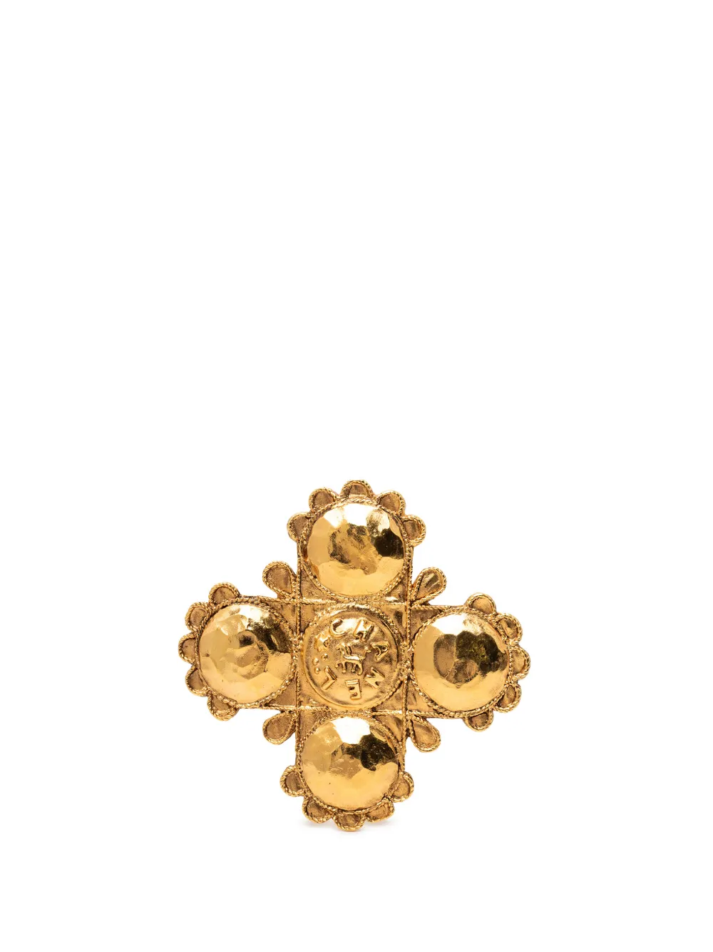 CHANEL Pre-Owned 1980-1990 Gold Plated Lion Logo Cross Brooch costume brooch - Oro