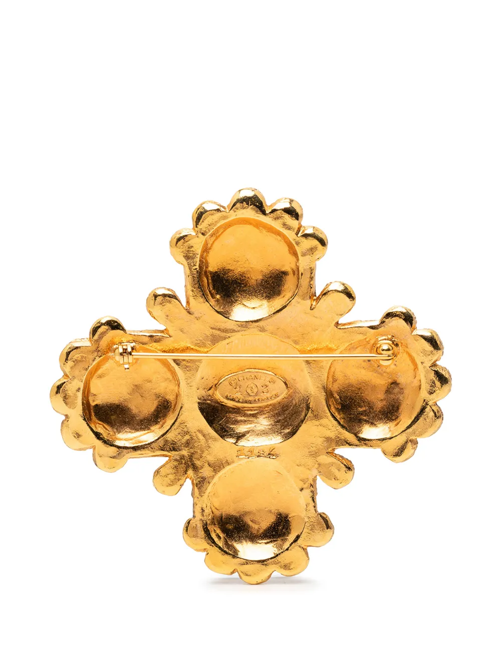 1980-1990 Gold Plated Lion Logo Cross Brooch Costume Brooch