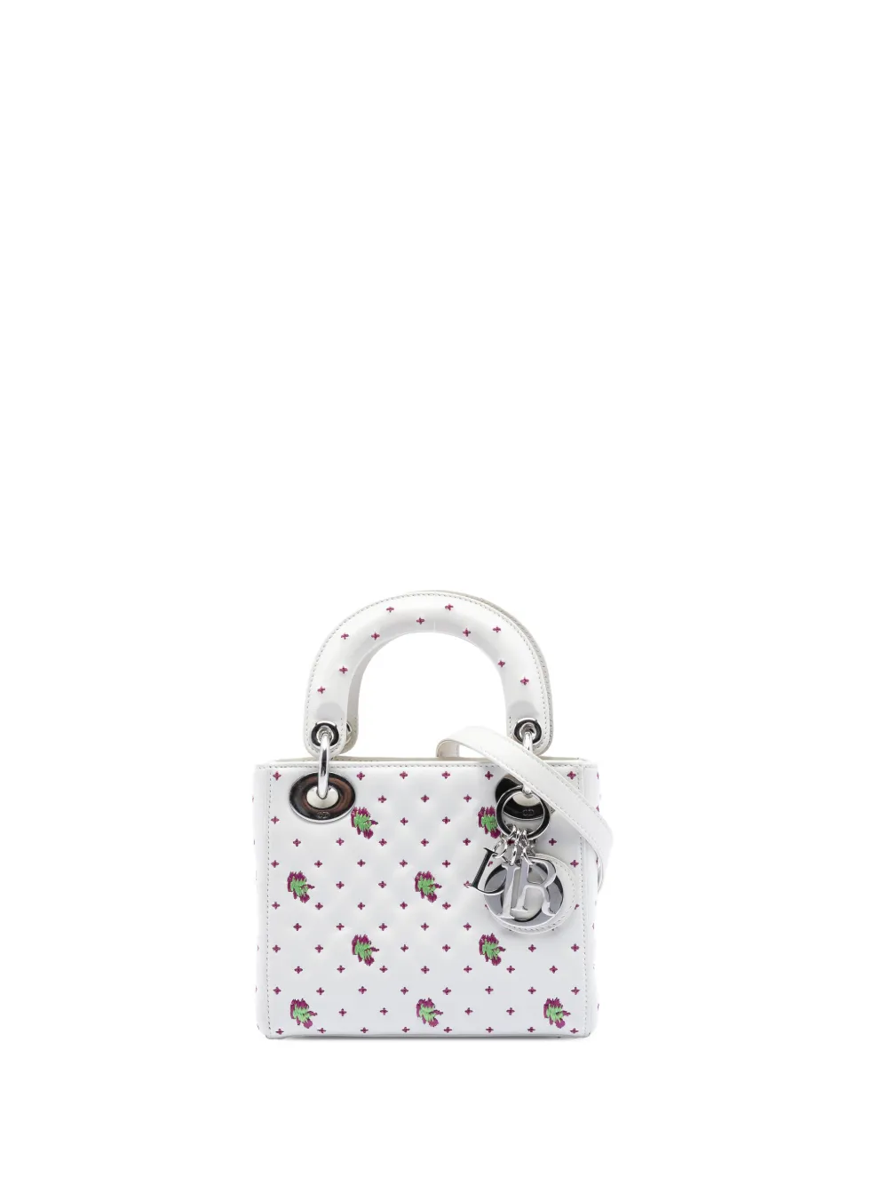 Christian Dior Pre-Owned 2015 Mini Embroidered Calfskin Lady Dior satchel - Bianco