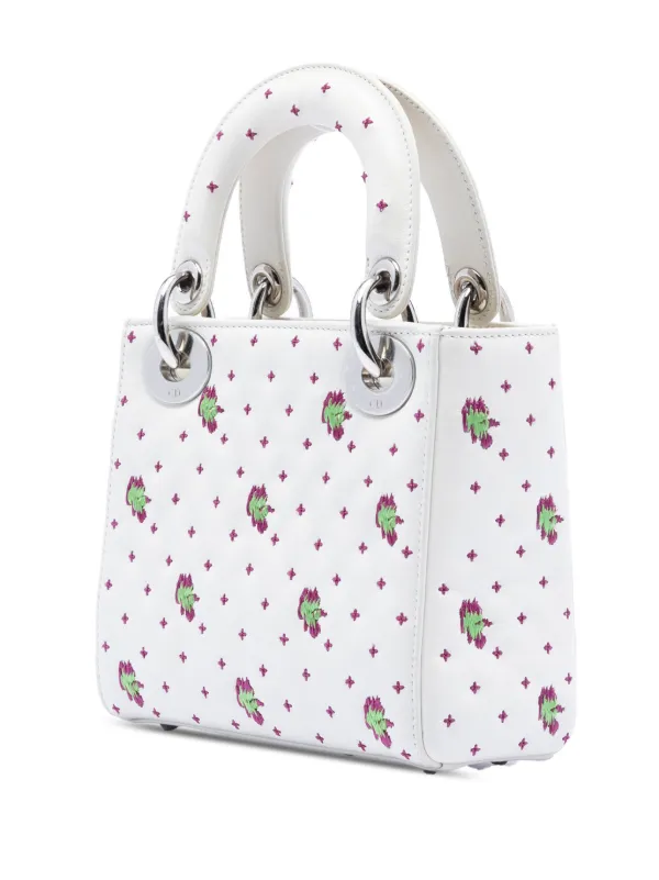Christian Dior ショルダーバッグ ホワイト フラワーパターン Christian Dior Pre-Owned 2015 ミニ カーフスキン エンブロイダリー