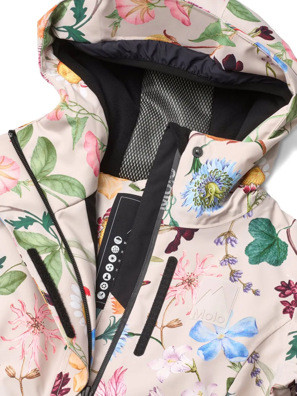Molo Ski-jack met bloemenprint en capuchon Beige