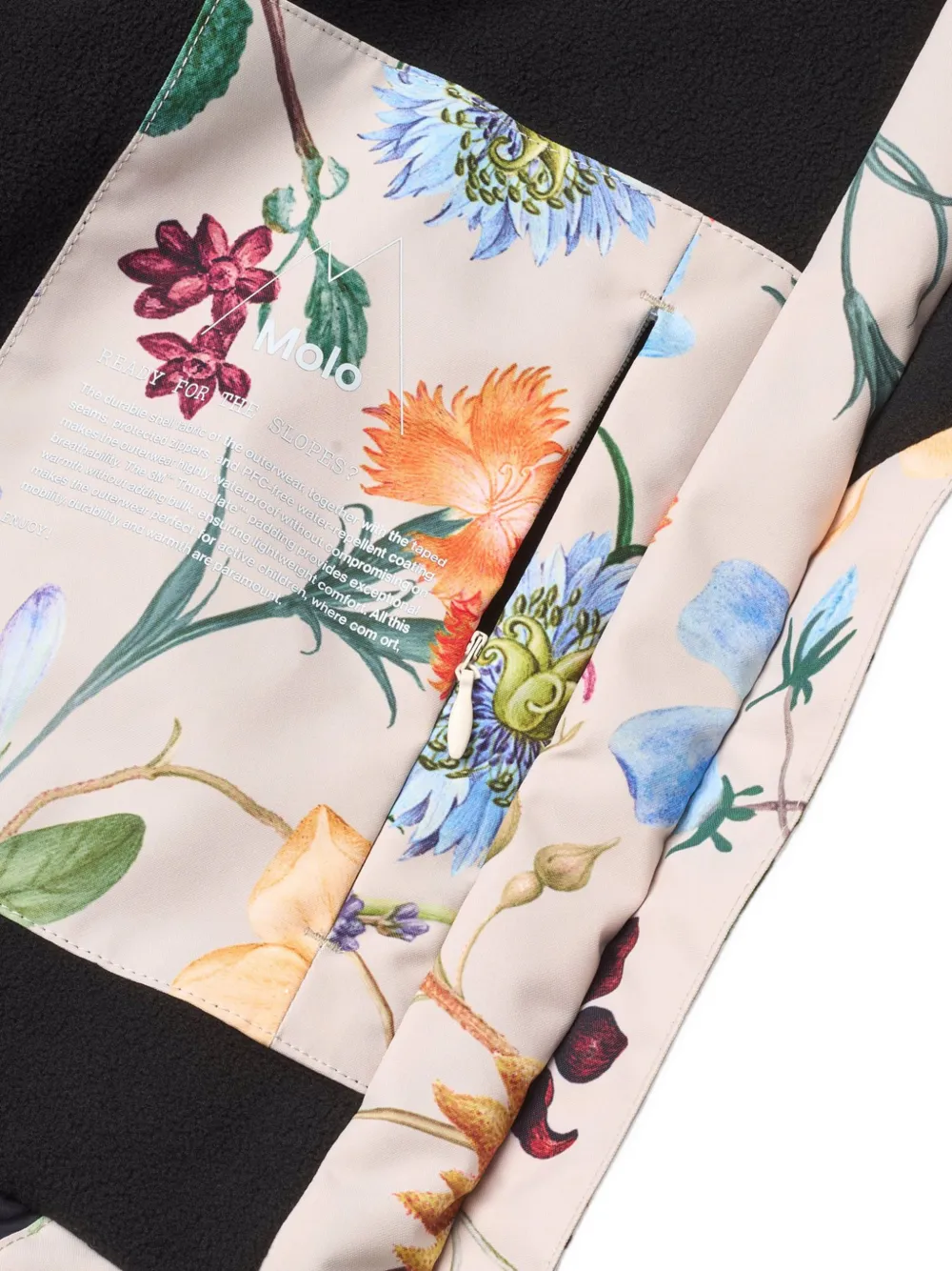 Molo Ski-jack met bloemenprint en capuchon Beige
