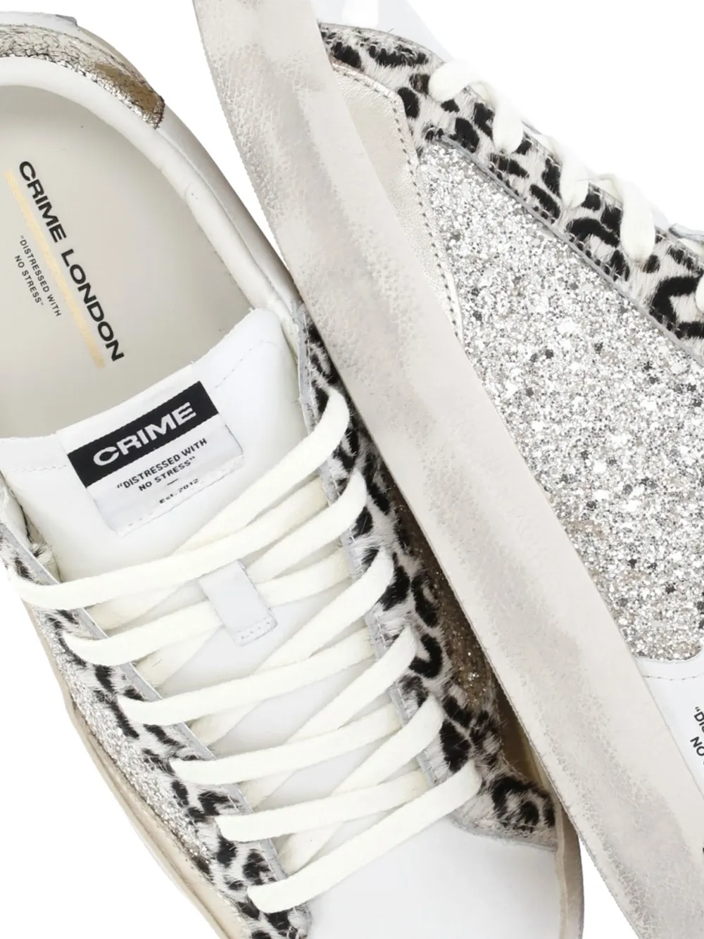 Crime London Sneakers met dierenprint en glitter Wit