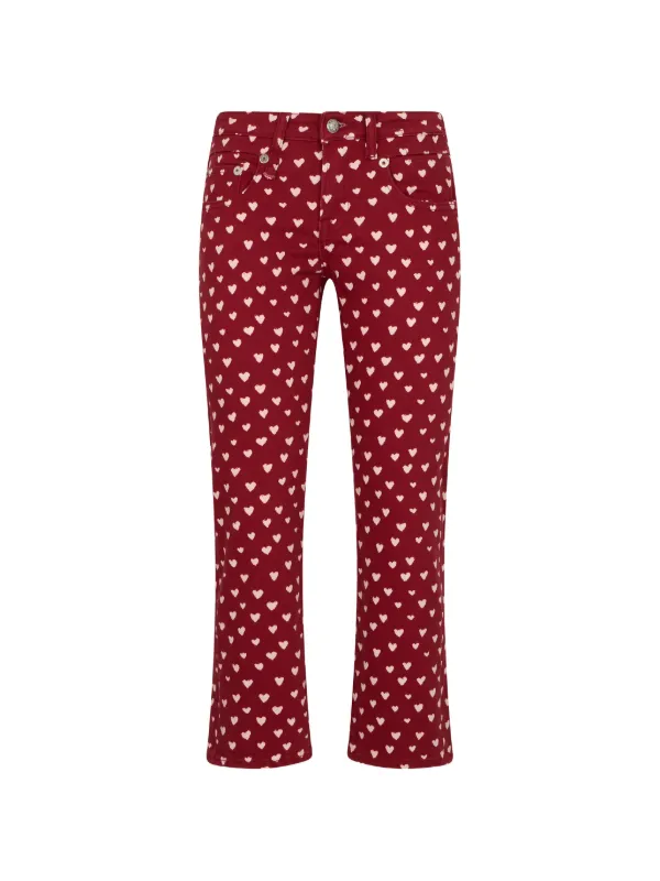 R13 Heart-print Cropped Trousers in Red