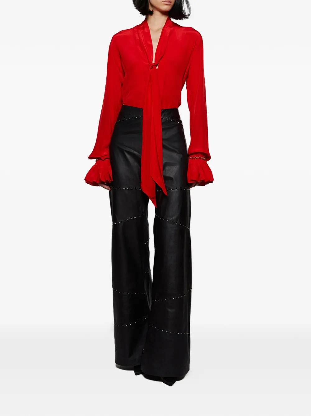  Grace Faena Grace Faena Ruffled Necktie Blouse - Red 