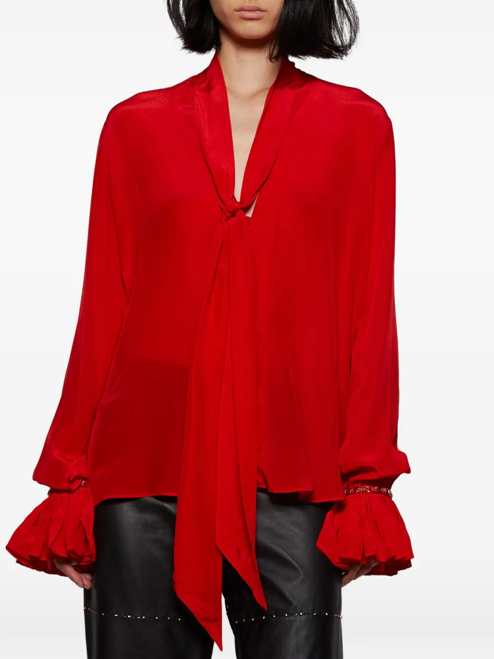  Grace Faena Grace Faena Ruffled Necktie Blouse - Red 