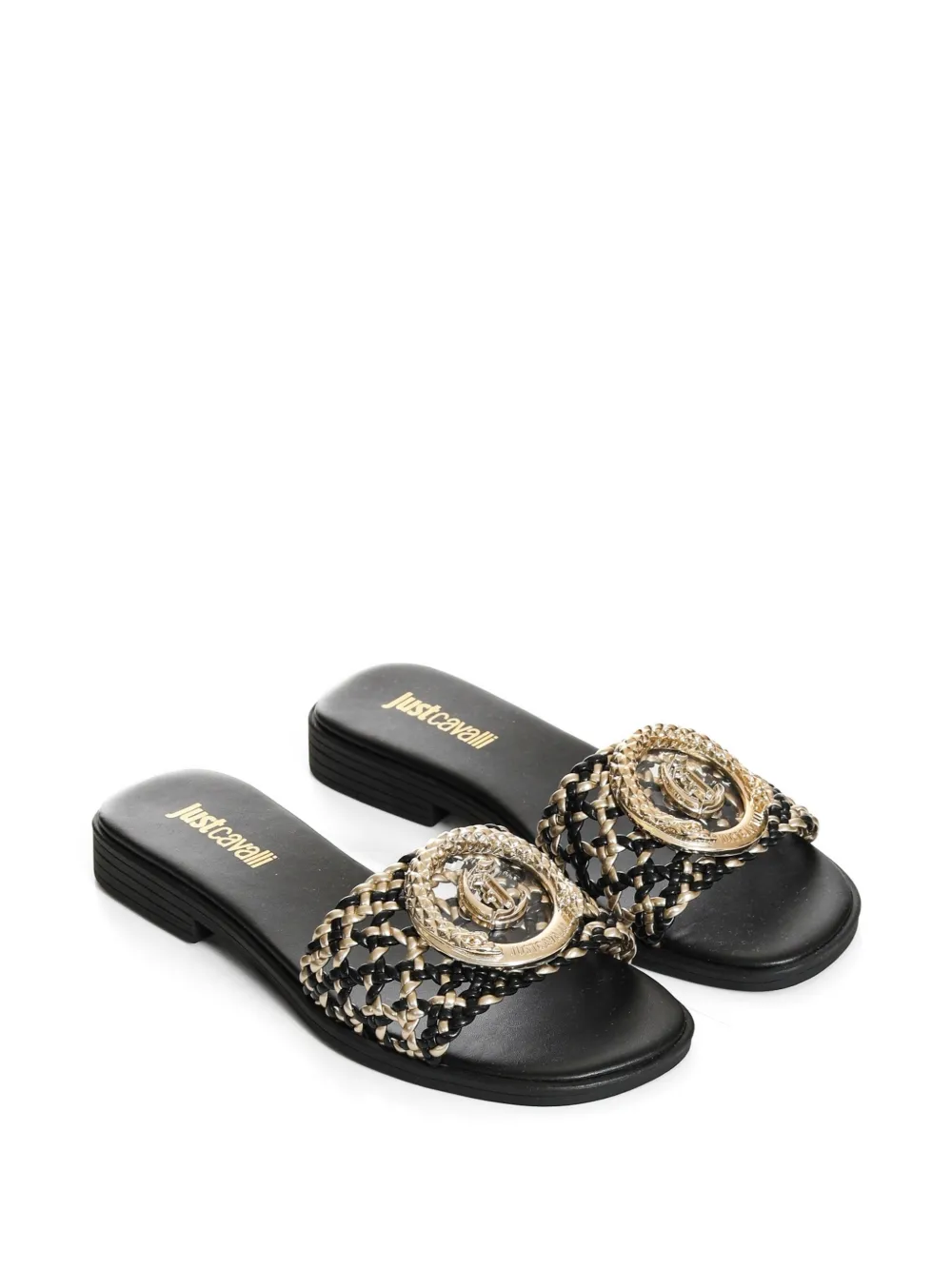 Just Cavalli logo-appliqué sandals Zwart