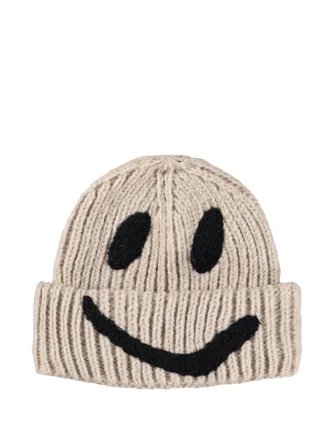 Molo smiley-face ribbed beanie hat