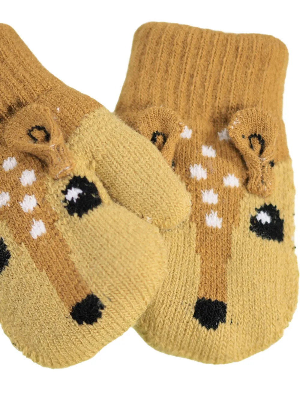 Molo Wanten met geribbelde manchetten en herten intarsia Beige