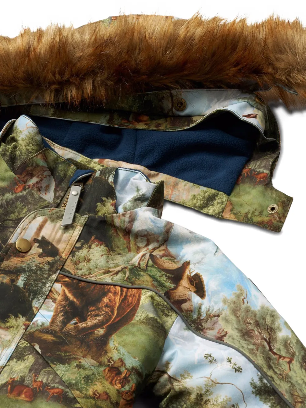 Molo Skijumpsuit met print en afwerking van imitatiebont Groen