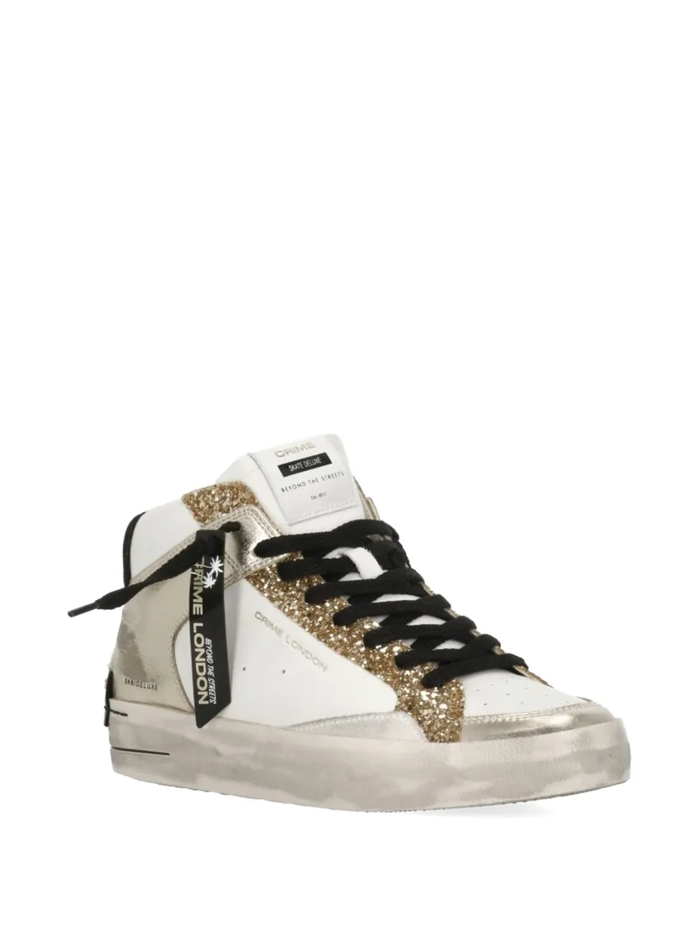 Crime London Sk8 Deluxe Mid leren sneakers met glitters en logo-reliëf Wit