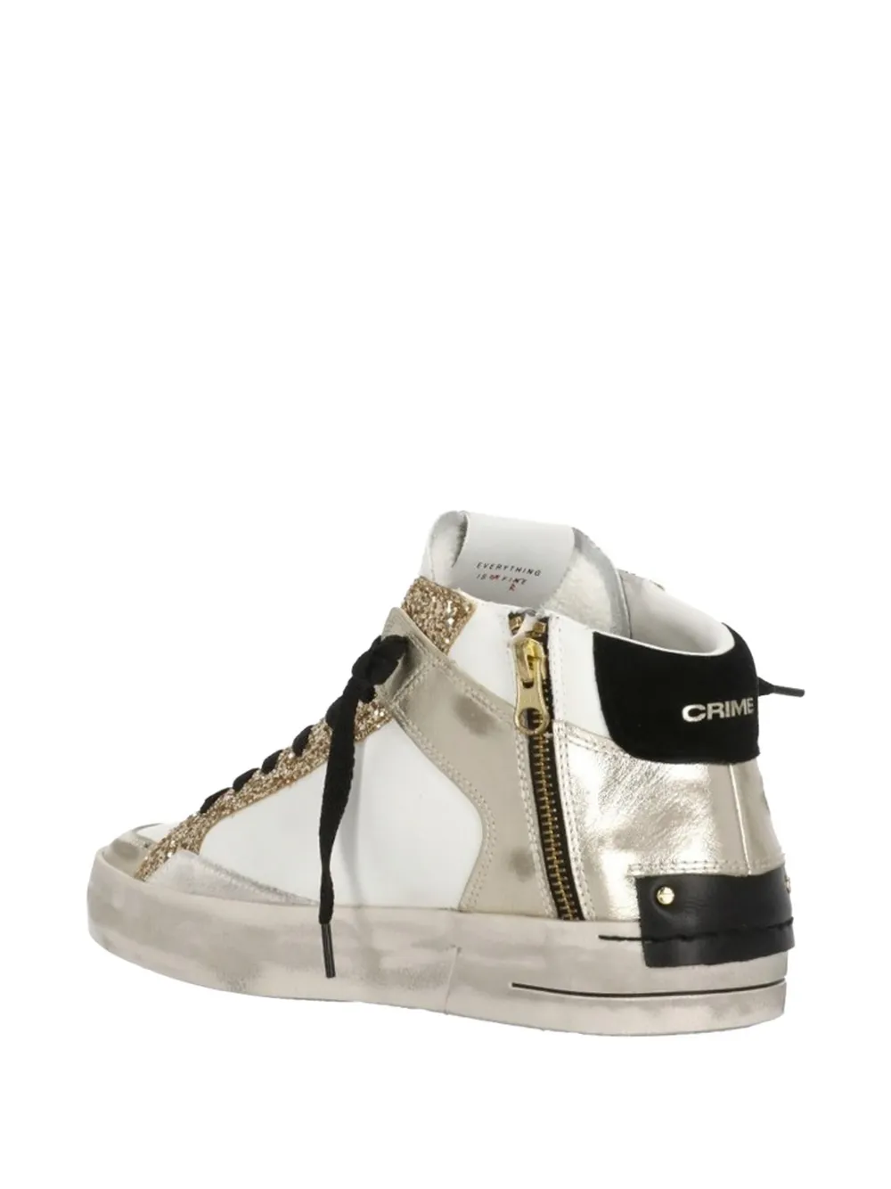 Crime London Sk8 Deluxe Mid leren sneakers met glitters en logo-reliëf Wit