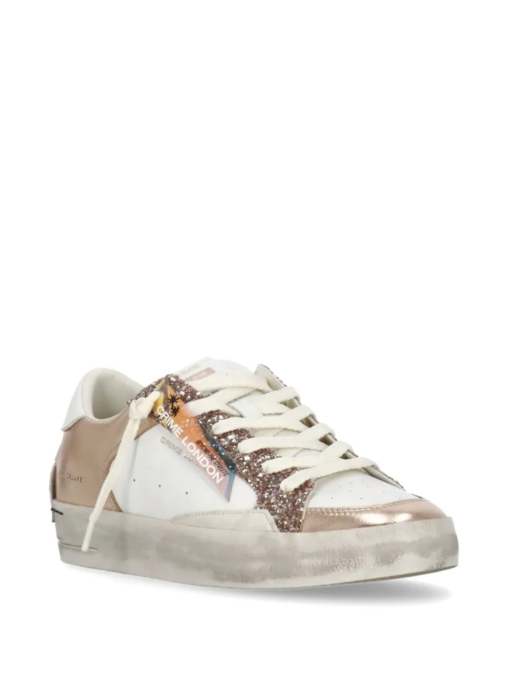 Crime London Sk8 Deluxe leren sneakers met glitters en vlak Wit