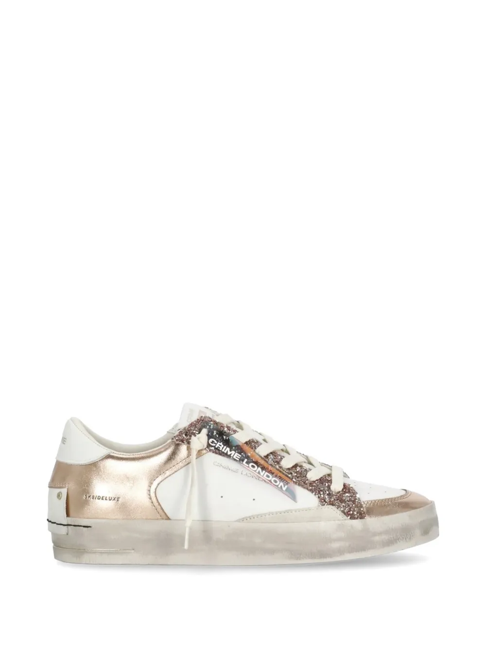 Crime London Sk8 Deluxe leren sneakers met glitters en vlak Wit