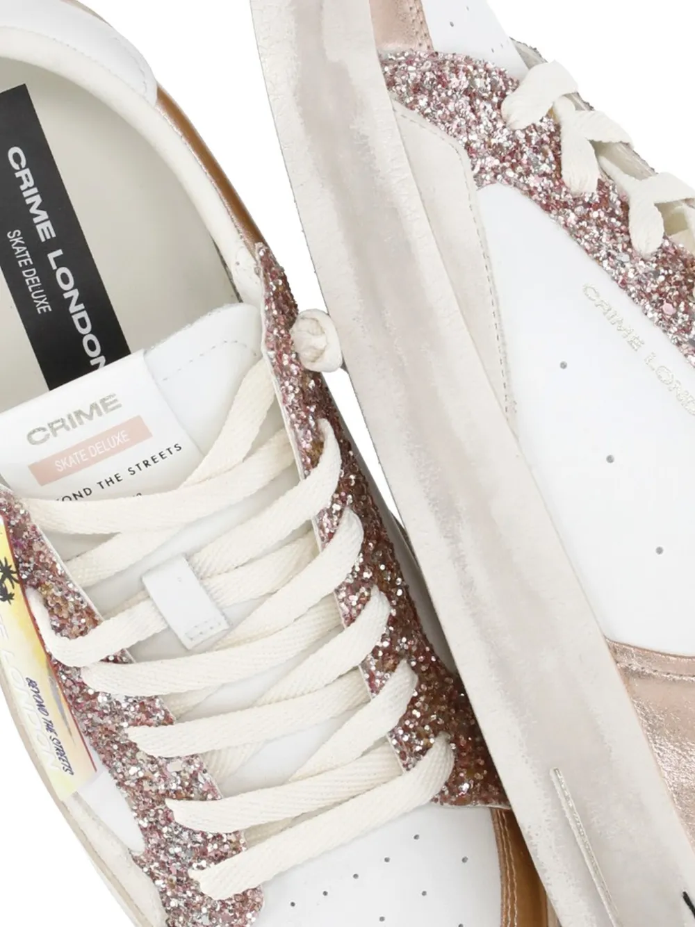 Crime London Sk8 Deluxe leren sneakers met glitters en vlak Wit