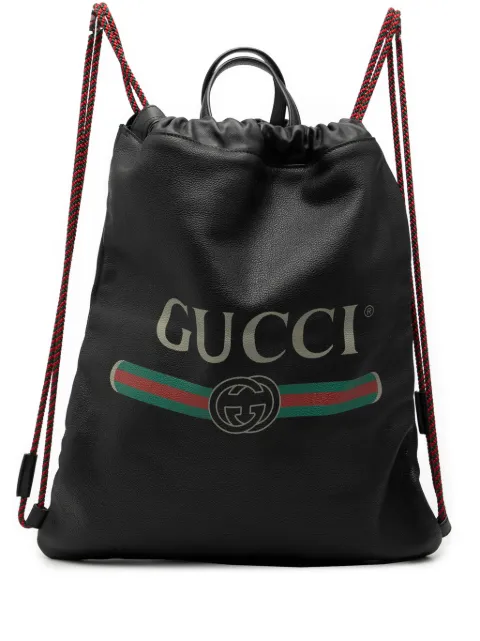 Gucci Pre-Owned 2016-2026 Leather Logo Drawstring backpack