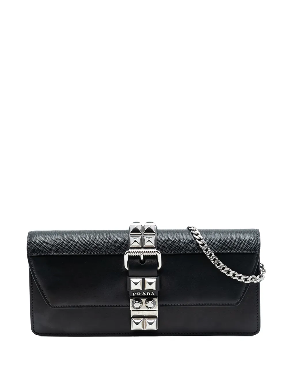Prada Pre-Owned 2010-2025 City Calfskin and Saffiano Studded Elektra Clutch with Chain crossbody bag - Nero
