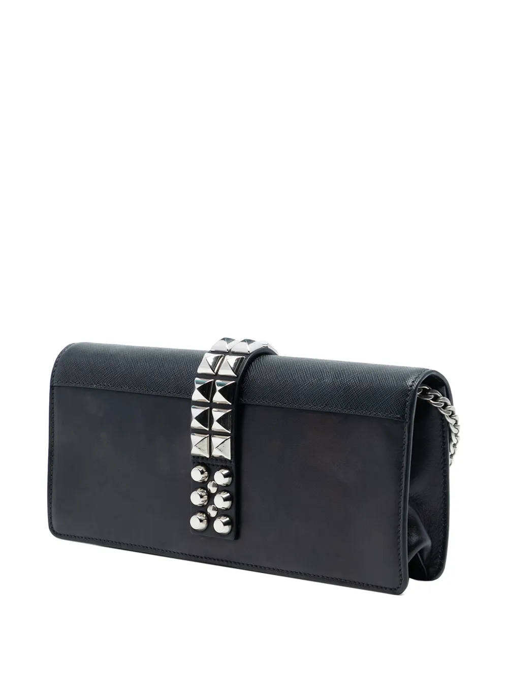 Prada Pre-owned 2010-2025 City Calfskin And Saffiano Studded Elektra Clutch With Chain Crossbody Bag - Black 