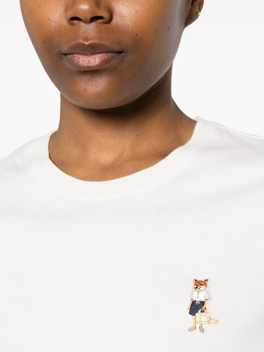 Maison Kitsuné T-shirt met geborduurd logo Beige