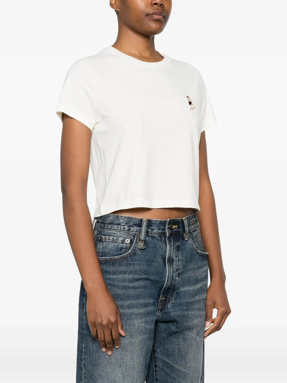  Maison Kitsuné Logo Embroidered T-shirt - Neutrals 