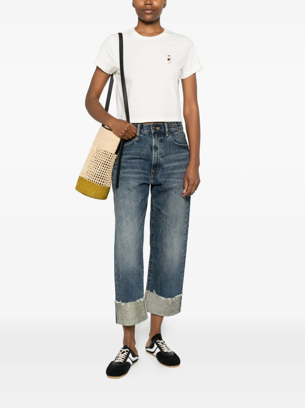  Maison Kitsuné Logo Embroidered T-shirt - Neutrals 