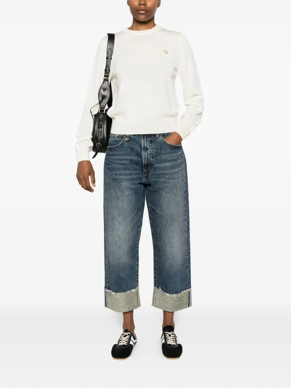 Maison Kitsuné Trui met geborduurde vos Beige