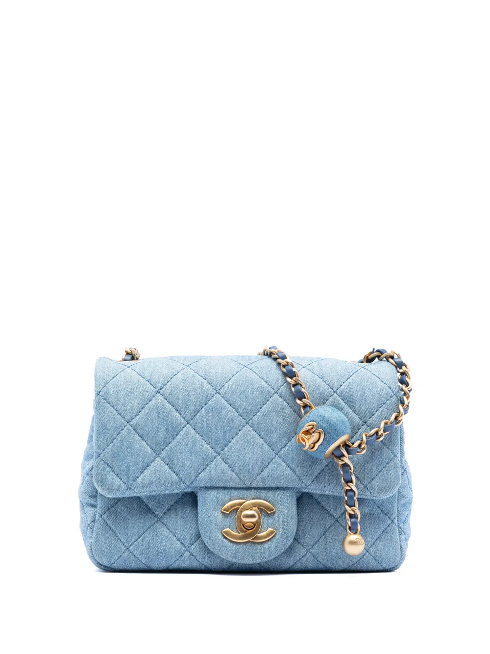 CHANEL Pre-Owned 2021-2025 Mini Square Classic Denim Pearl Crush Single Flap crossbody bag - Blu