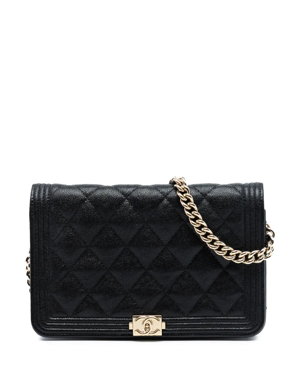 CHANEL Pre-Owned 2019 Quilted Caviar Boy Wallet on Chain crossbody bag - Nero