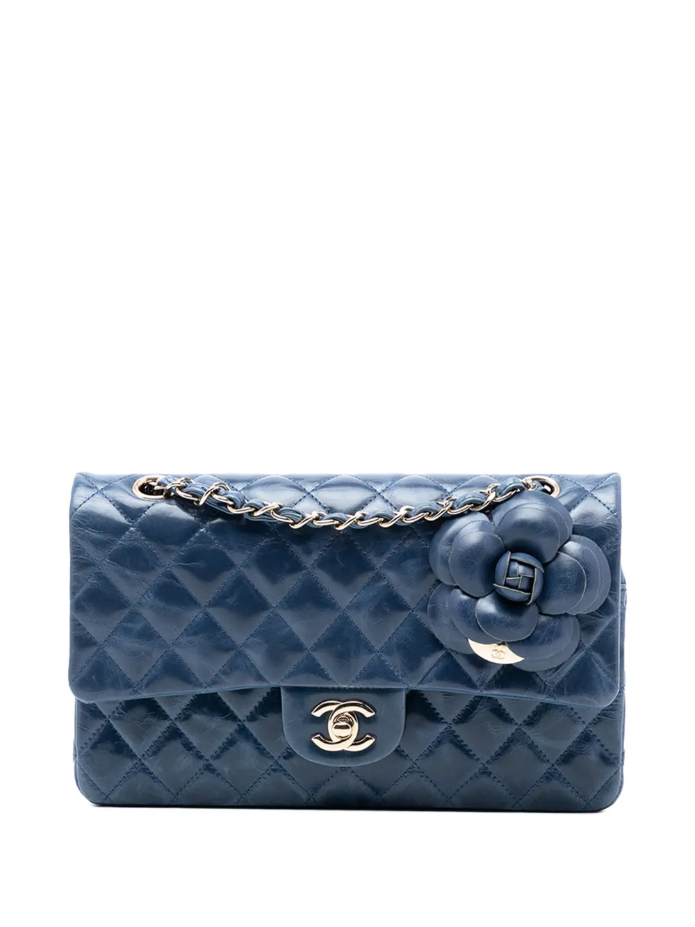 CHANEL Pre-Owned 2011 Medium Classic Glazed Calfskin Camellia Double Flap shoulder bag - Blu