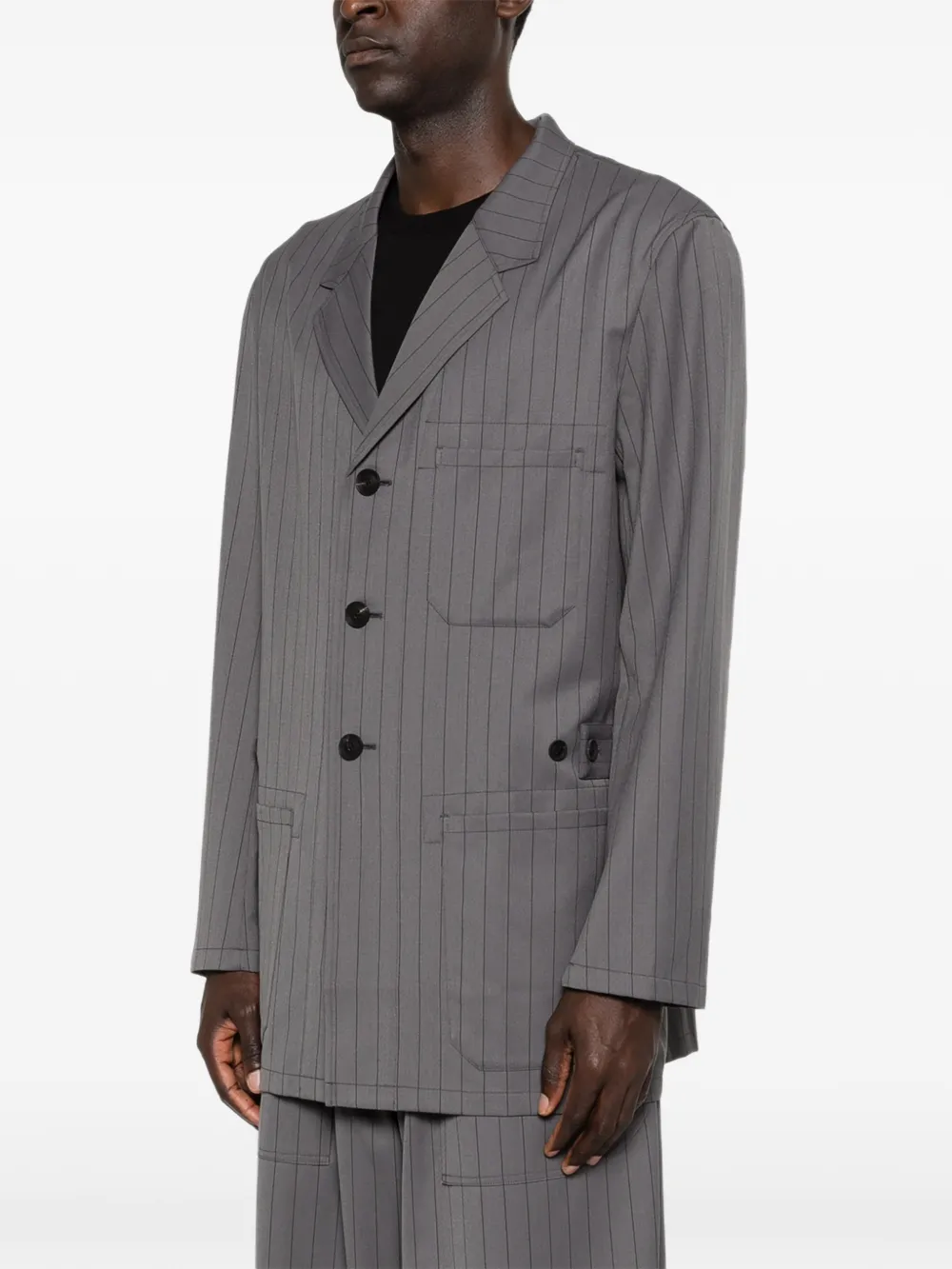  Y-3 Pinstripe-pattern Single-breasted Coat - Grey 