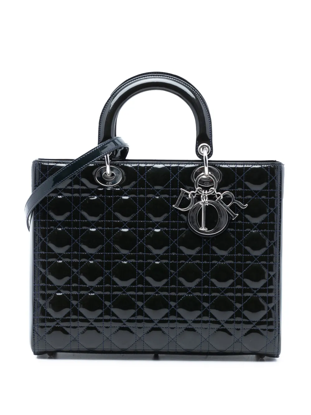 Christian Dior Pre-Owned 2013 Large Patent Cannage Lady Dior satchel - Blu