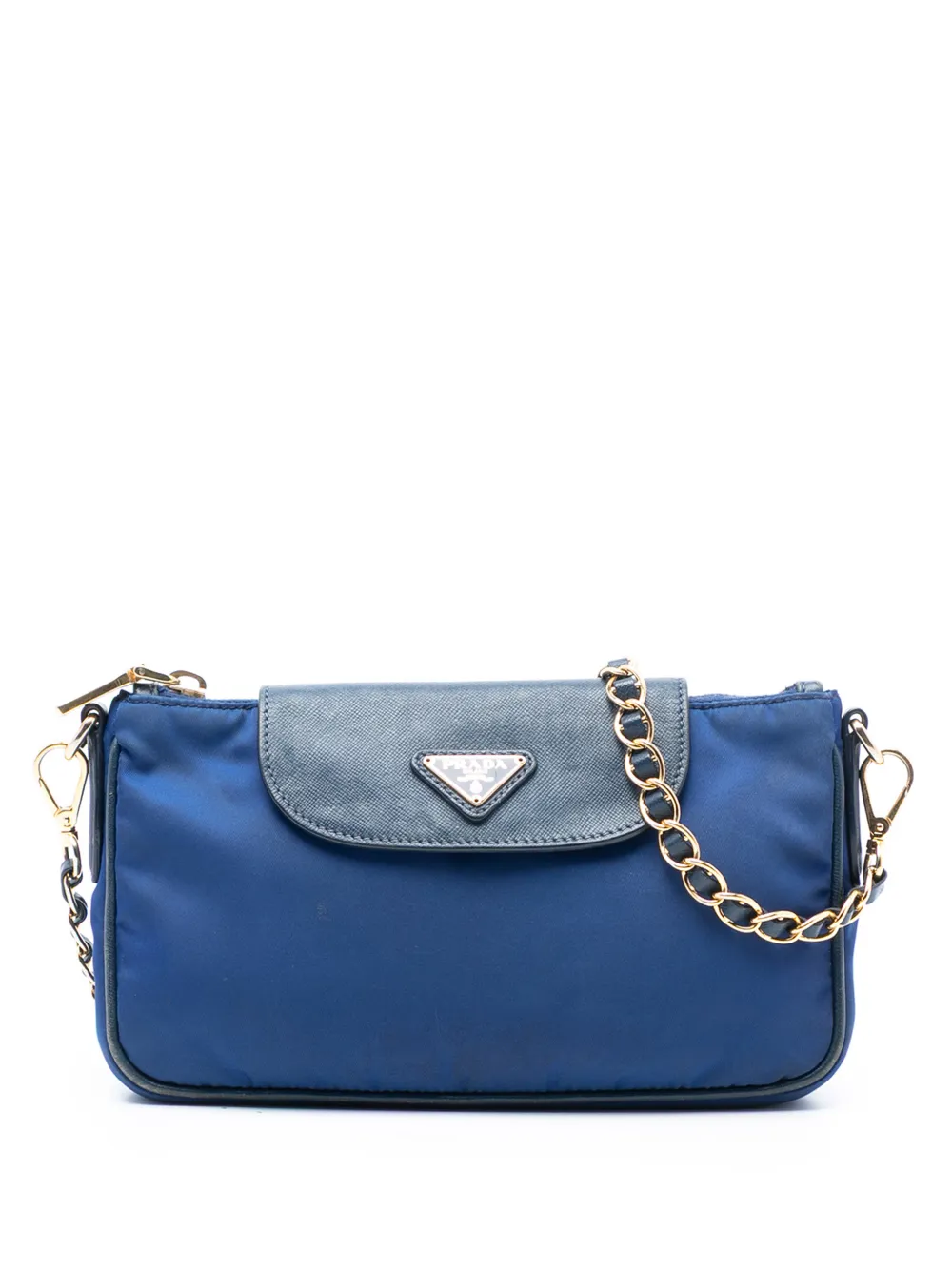 Prada Pre-Owned 2000-2013 Saffiano Trimmed Tessuto Chain crossbody bag - Blu