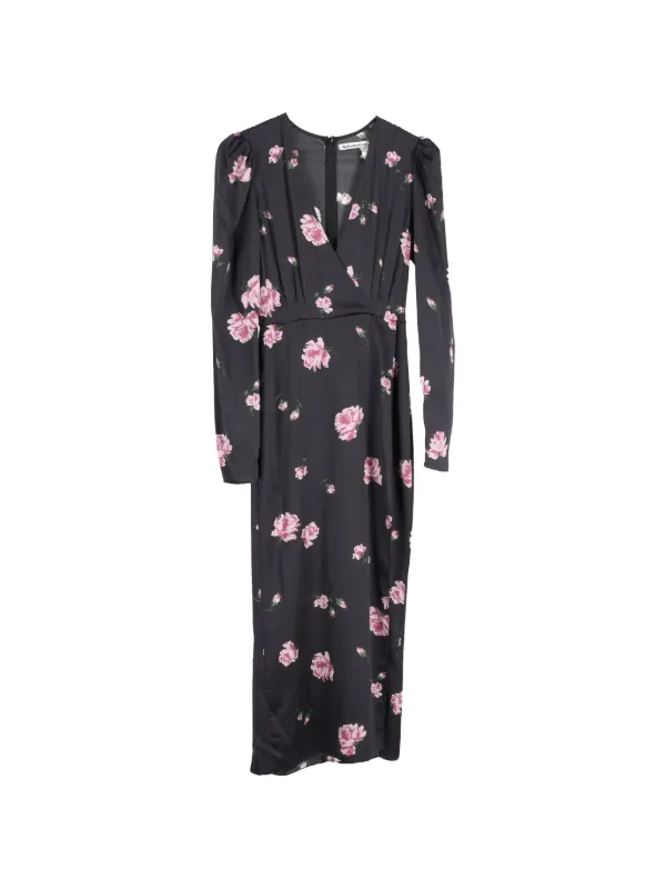 reformation long sleeve midi dress Reformation floral-print long-sleeve Midi Dress | Black
