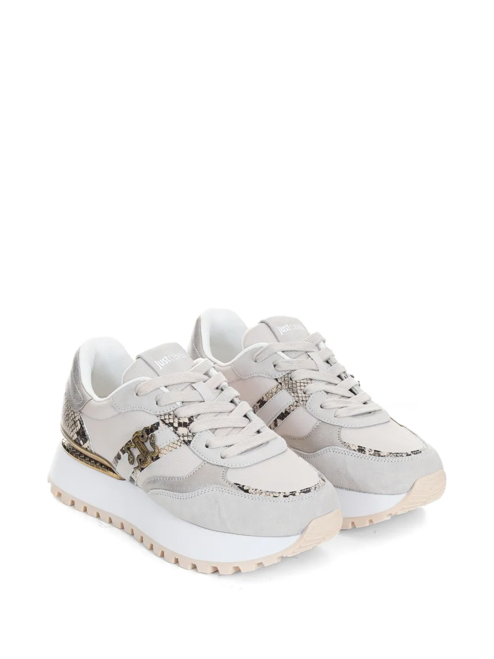 Just Cavalli Sneakers met plateauzool en logodetail Beige