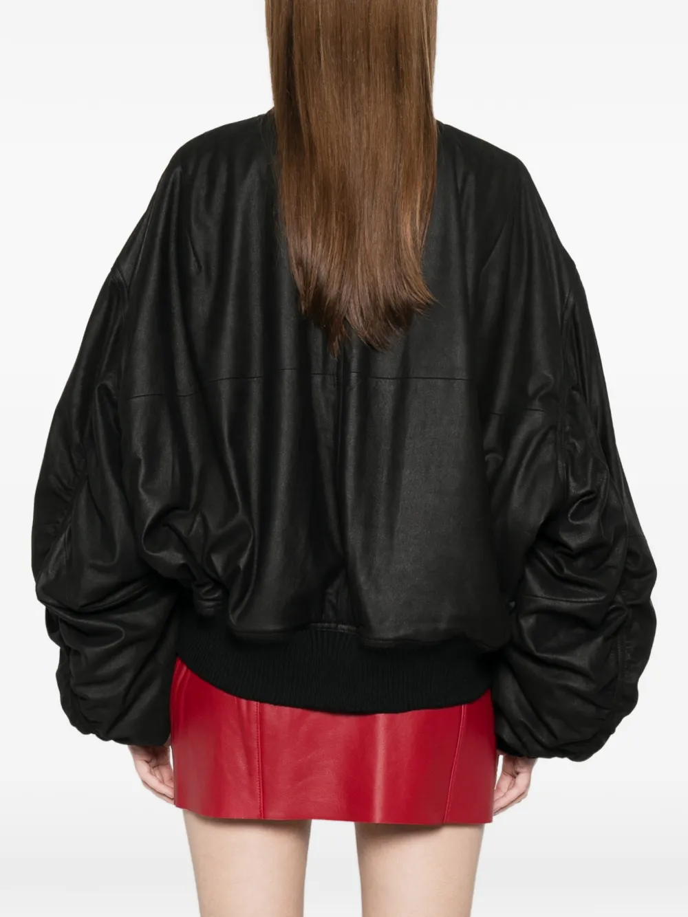 zip-up leather bomber jacket