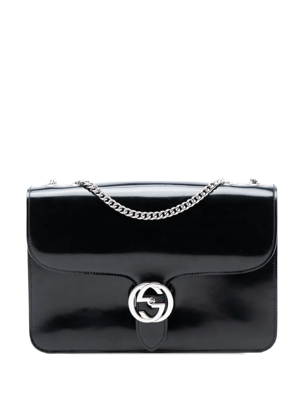 Gucci Pre-Owned 2016-2026 Medium Polished Calfskin Dollar Interlocking G crossbody bag - Nero