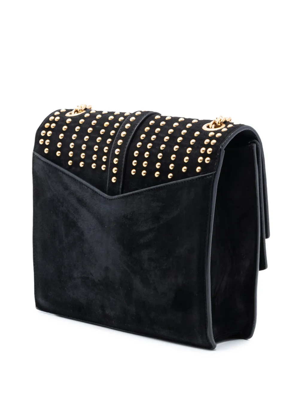  Saint Laurent Pre-owned 2018 Medium Studded Suede Monogram Sulpice Crossbody Bag - Black 