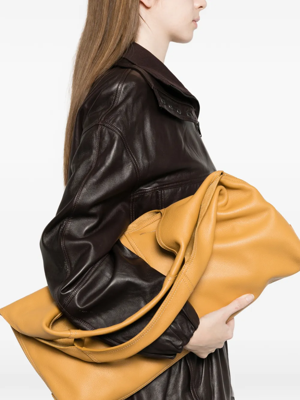 AMI Paris Supple Leather Etienne Shoulder Bag in Brown, view 2